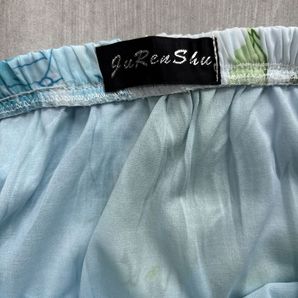 Floral Tiered Ruffle Midi Skirt Blue Green Romantic Cottagecore Size M - Picture 7 of 9